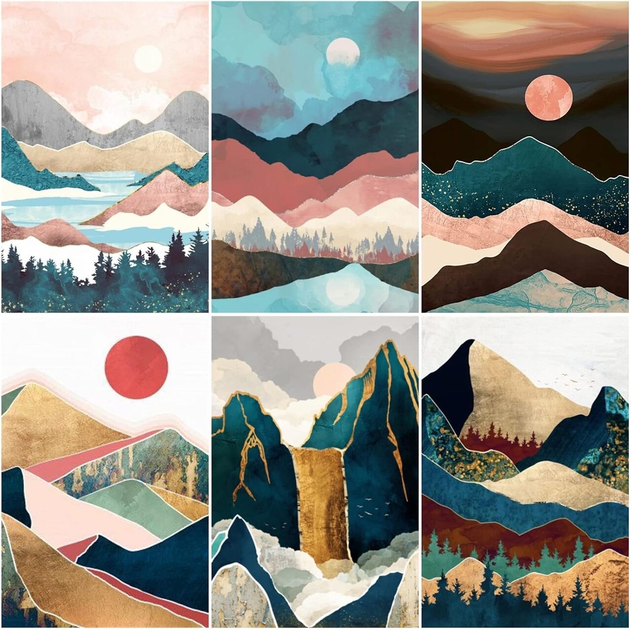6 Pack Diamond Painting Kits for Adults,Full Round Drill Diamond Painting Abstract Landscapes DIY 5D Diamond Art Craft for Home Wall Decor Gift (12x16inch) DP